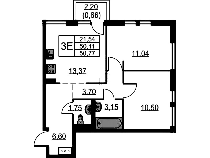 2-комнатная квартира 50.77 м², 8/17 эт., ЖК «Невская Долина»